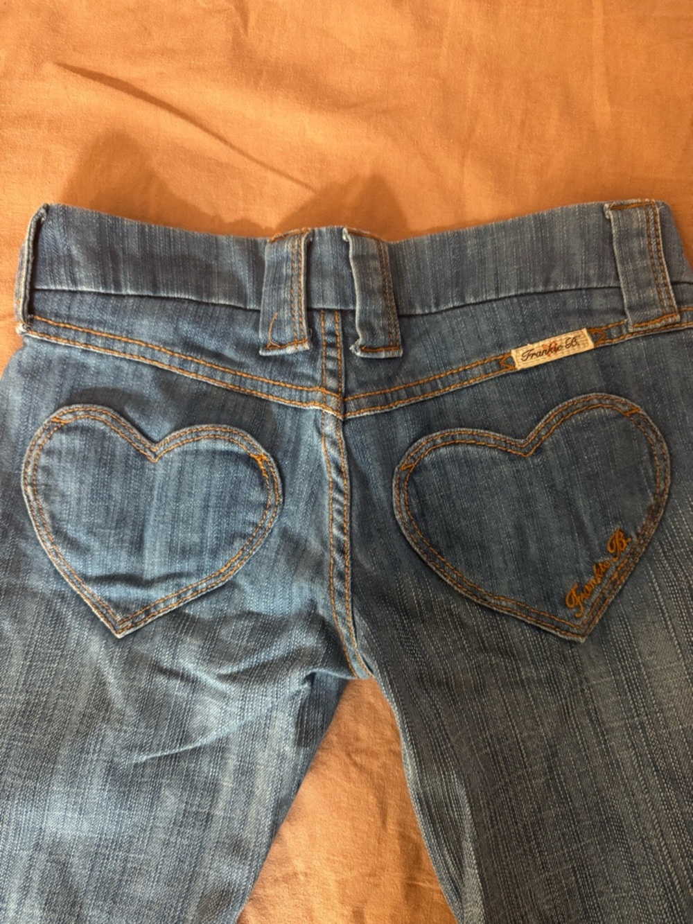 RARE Frankie B. Mid-Blue Denim Jeans with Heart Patch Pockets